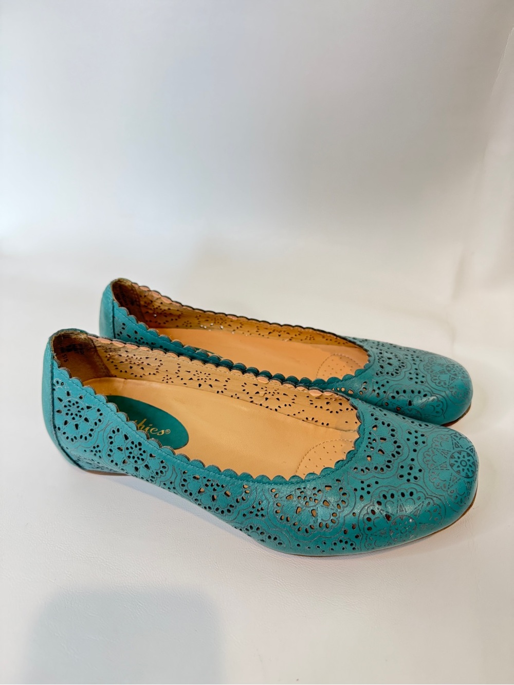 Earthies Turquoise Laser-Cut Leather Ballet Flats